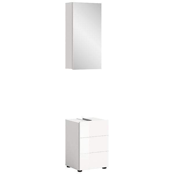 Badkombination Vira 1-türigen Spiegelschrank Weiß Hochglanz 38 cm 2-tlg. günstig online kaufen