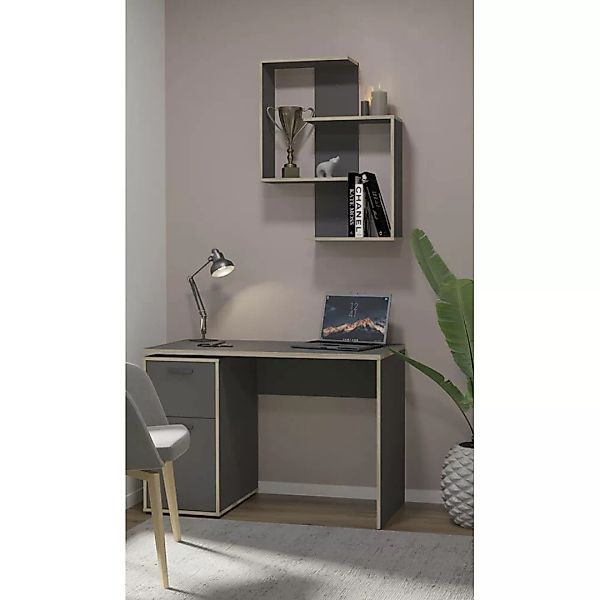 Schreibtisch mit Wandregal in anthrazit mit Eichekante, EMPOLI-10 günstig online kaufen