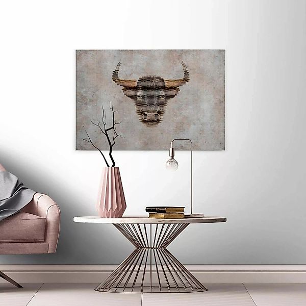 Bricoflor Leinwand Bild Mit Ochse In Betonoptik Graues Wandbild Im Industri günstig online kaufen