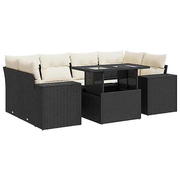 vidaXL 7-Tlg Garten-Sofagarnitur mit Kissen Schwarz Poly Rattan 3326747 günstig online kaufen