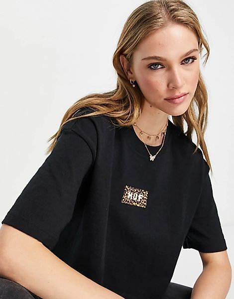 HUF – T-Shirt mit kurzem, lockerem Schnitt und Logo mit Leopardenmuster vor günstig online kaufen