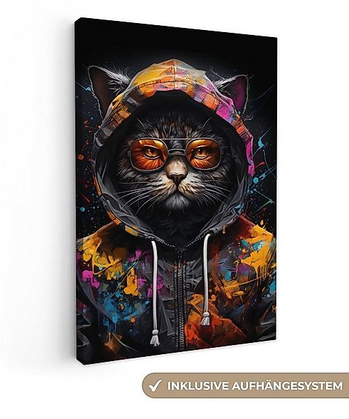 OneMillionCanvasses® Leinwandbild Katze - Mantel - Graffiti - Brille - Schw günstig online kaufen