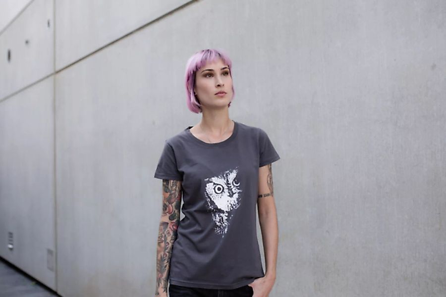Frauen T-shirt Eule Aus Biobaumwolle Made In Portugal Dunkelgrau günstig online kaufen