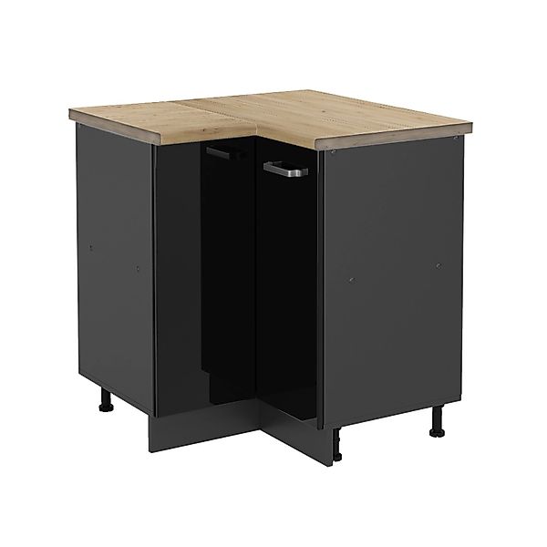 Vicco Eckunterschrank R-Line Schwarz Hochglanz/Anthrazit 76 cm AP Eiche günstig online kaufen
