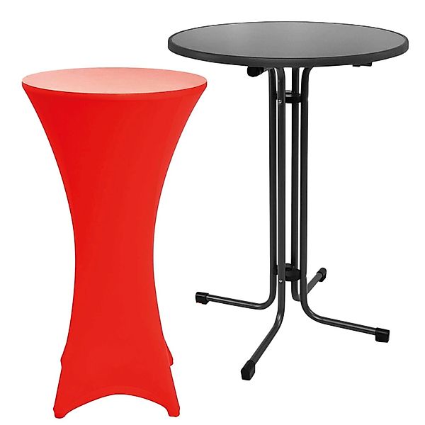Beautissu Sylt Stehtisch Ø 80cm Grau mit Stella Stehtischhusse Ø 80cm Rot günstig online kaufen