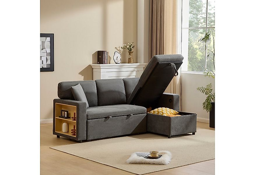 Merax Ecksofa L-Form Sofa, Loungesessel mit Schlaffunktion, Bettkasten, int günstig online kaufen