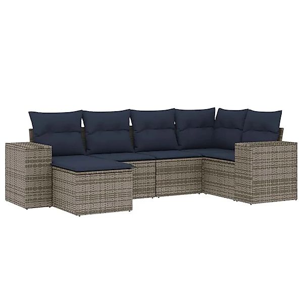 vidaXL 6-Tlg Gartensofa-Set mit Kissen Grau Polyrattan 3222860 günstig online kaufen