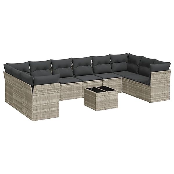 vidaXL 11-Tlg Garten-Sofagarnitur mit Kissen Hellgrau Poly Rattan 3218212 günstig online kaufen