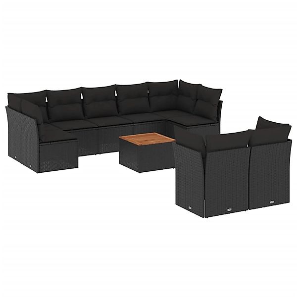 vidaXL 10-Tlg Garten-Sofagarnitur mit Kissen Schwarz Poly Rattan 3256139 günstig online kaufen