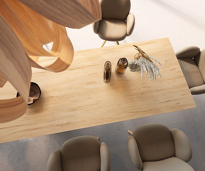 Esstisch Edge 300x100 Keramik Laminam® Sabbia Eichefarbig Kreuzgestell Rech günstig online kaufen