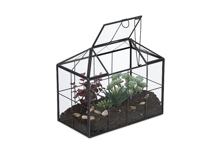 relaxdays Dekovase Modernes Pflanzenterrarium Glas Hausform (1 St), schwarz günstig online kaufen