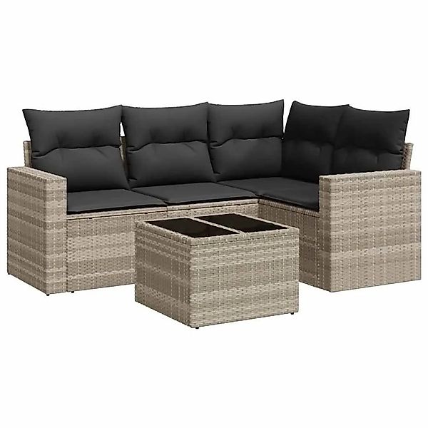 vidaXL 5-Tlg Garten-Sofagarnitur mit Kissen Hellgrau Poly Rattan 3251259 günstig online kaufen