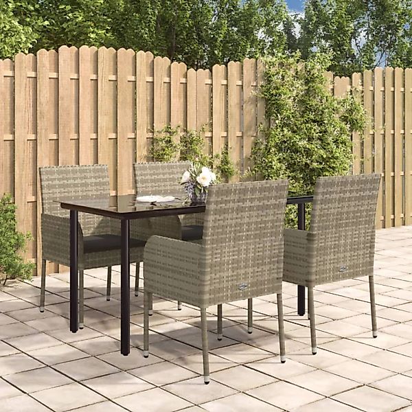 Vidaxl 5-tlg. Garten-lounge-set Mit Kissen Schwarz Grau Poly Rattan günstig online kaufen