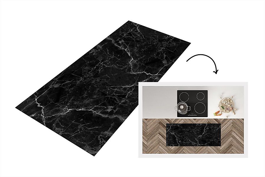 MuchoWow Küchenläufer Marmor - Schwarz - Weiß - Textur - Marmoroptik/print, günstig online kaufen