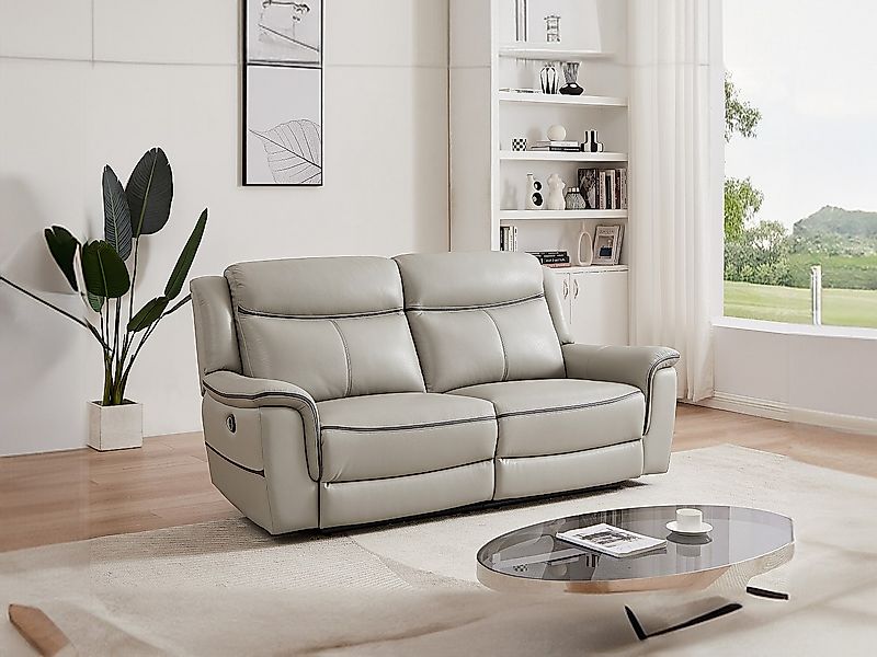 Relaxsofa 3-Sitzer elektrisch - Leder - Hellgrau - ADELIO günstig online kaufen