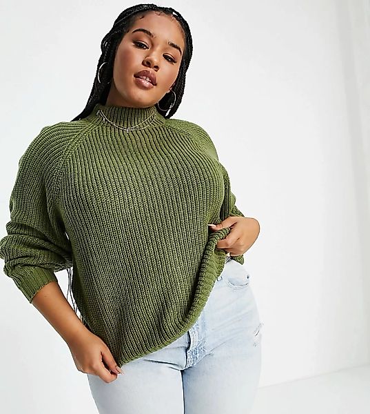 Threadbare Plus – Chloe – Pullover mit Stehkragen in Olivgrün günstig online kaufen