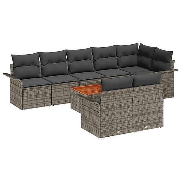 vidaXL Loungesofa 9-tlg. Garten-Sofagarnitur mit Kissen Grau Poly Rattan, 9 günstig online kaufen