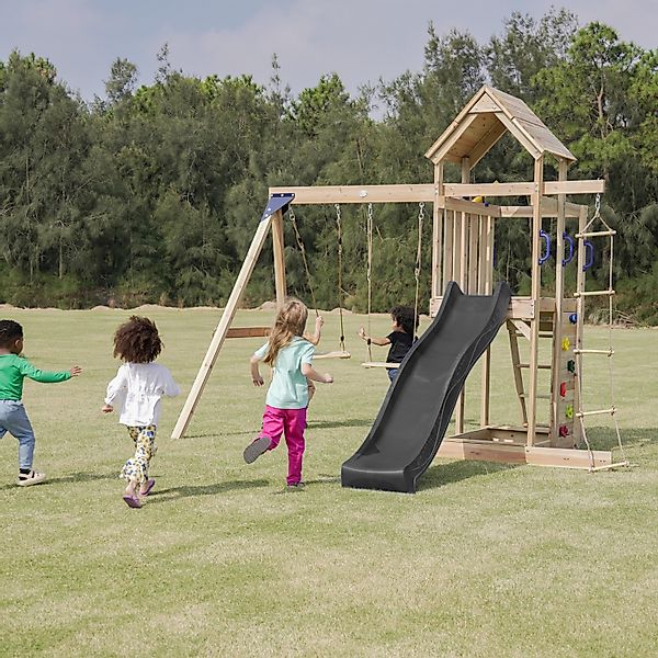 Axi Spielturm Moos mit Doppelschaukel Braun und Rutsche Grau FSC® günstig online kaufen