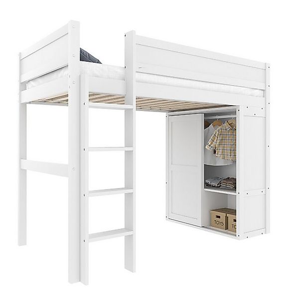 OKWISH Hochbett ausgestattet mit Kleiderschrank (mit Ausziehbett, Regal, St günstig online kaufen