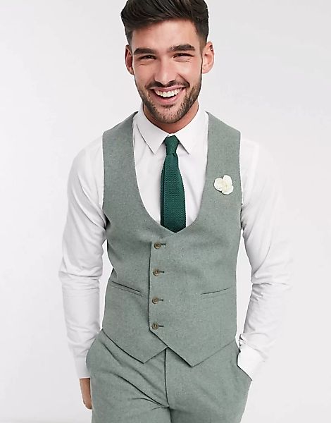 Harry Brown – Wedding – Schmale Anzugweste aus Tweed-Grün günstig online kaufen