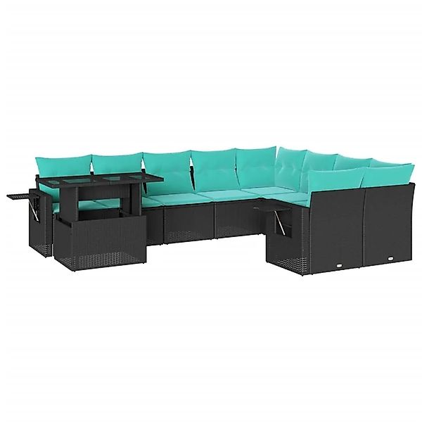 vidaXL 10-Tlg Gartensofa-Set mit Kissen Schwarz Polyrattan 3268137 günstig online kaufen