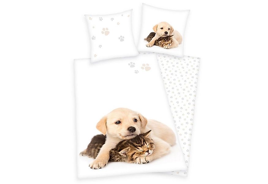 Herding Kinderbettwäsche Bettwäsche Set Hund und Katze Bettwäsche 2 tlg.135 günstig online kaufen