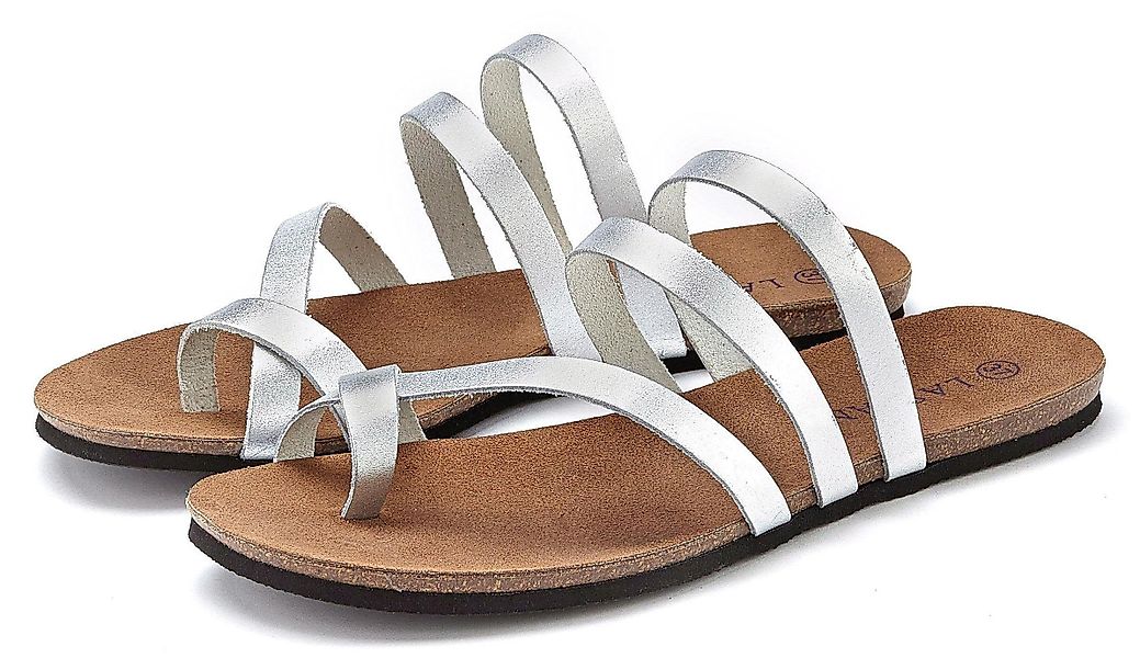 LASCANA Zehentrenner, Sandale, Pantolette aus Leder im Metallic-Look günstig online kaufen