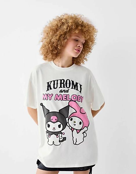 Bershka T-Shirt Kuromi Mit Kurzen Ärmeln Und Print Damen M Grbrochenes Weis günstig online kaufen