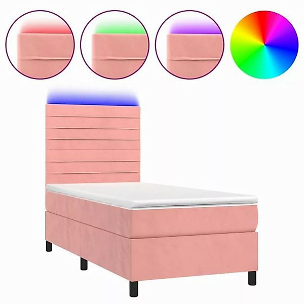 vidaXL Boxspringbett Boxspringbett mit Matratze LED Rosa 100x200 cm Samt Be günstig online kaufen