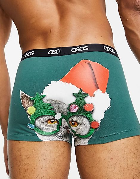 ASOS DESIGN – Weihnachtliche Unterhose mit Print hinten-Grau günstig online kaufen