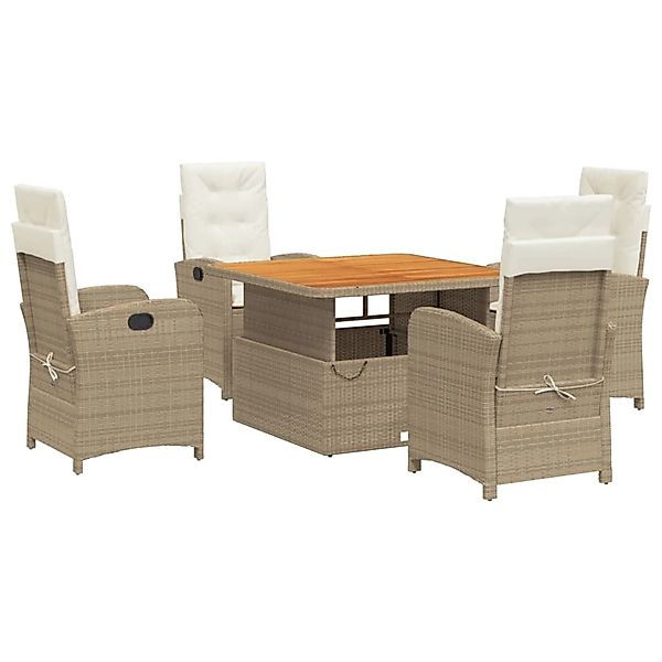 vidaXL 5-Tlg Garten-Essgruppe mit Kissen Beige Poly Rattan 3277353 günstig online kaufen