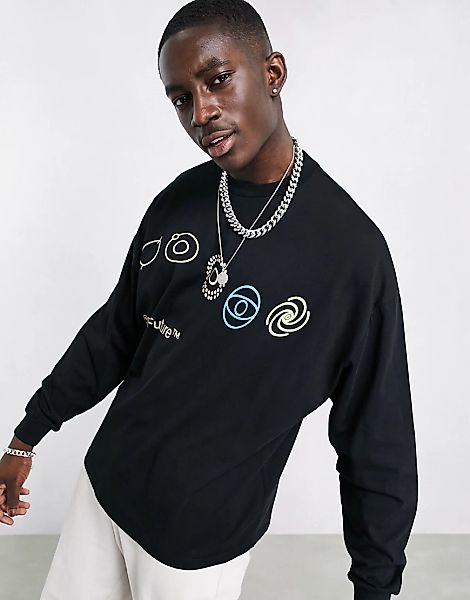 ASOS – Dark Future – Langärmliges Oversize-T-Shirt in Schwarz mit Logoprint günstig online kaufen