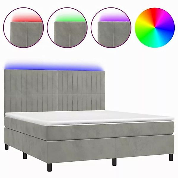 vidaXL Boxspringbett Boxspringbett mit Matratze LED Hellgrau 180x200 cm Sam günstig online kaufen