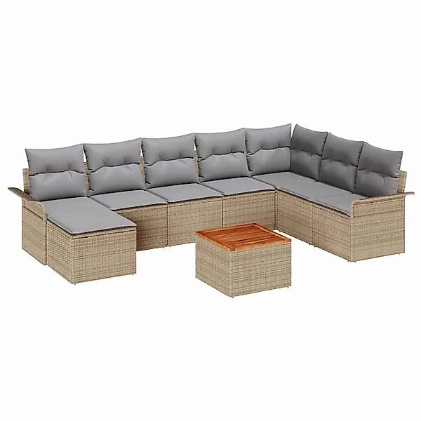 vidaXL Gartensofa-Set 9 Stk Beige und Hellgrau Poly-Rattan 3356033 günstig online kaufen