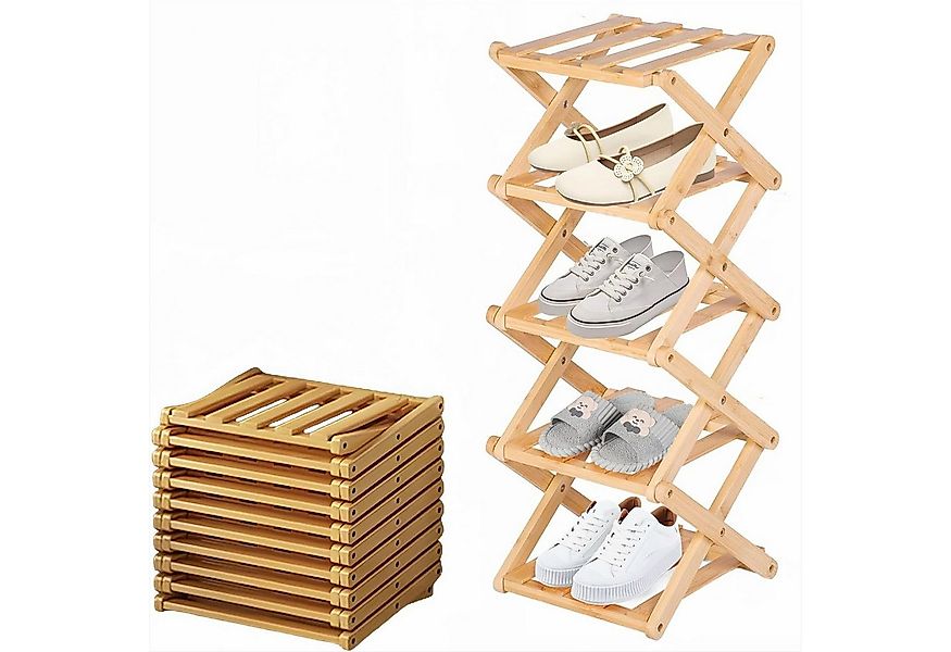 KingLux Schuhregal Bambus Vertikales Schuhregal klein 5 Ebenen tragbar zusa günstig online kaufen