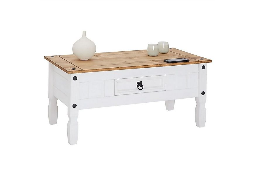 CARO-Möbel Couchtisch CAMPO, Sofatisch aus Kiefer Massivholz mit 2 Schublad günstig online kaufen