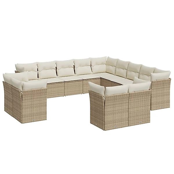 vidaXL 13-Tlg Garten-Sofagarnitur mit Kissen Beige Poly Rattan 3218548 günstig online kaufen