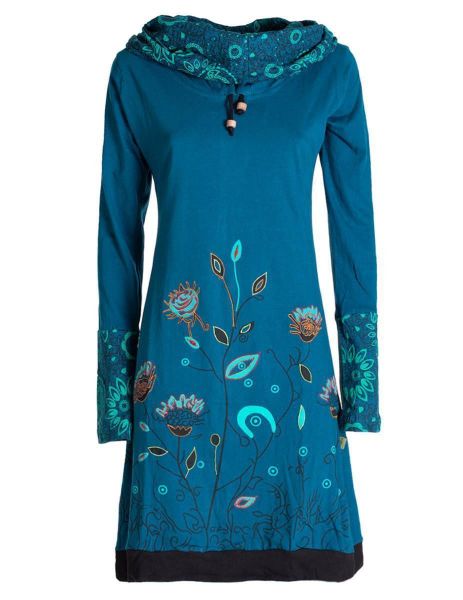 Vishes Jerseykleid Blumen-Kleid Langarm-Shirtkleid Schal-Kragen Baumwolle günstig online kaufen