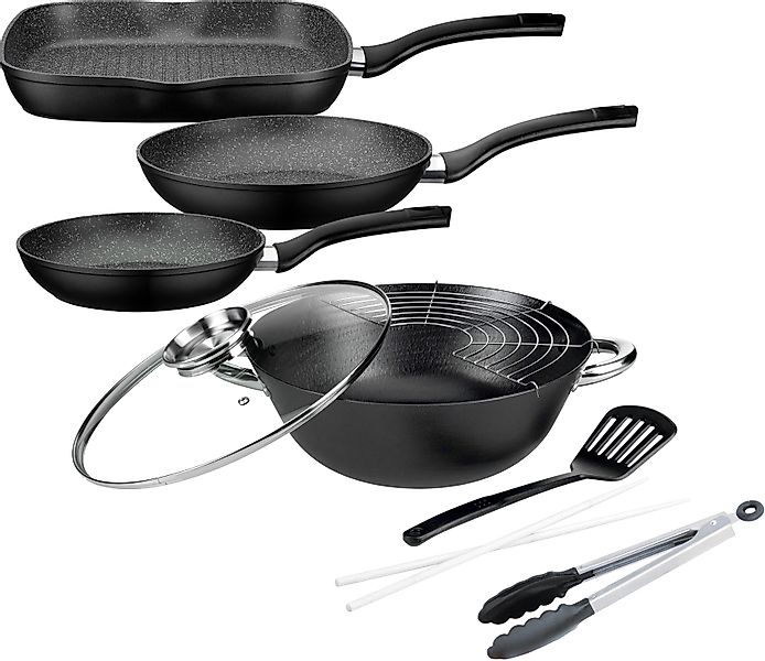 GSW Topf-Set »Gourmet Granit« Set, 1x Bratpfanne Ø 20/24 cm, 1x Grillpfanne günstig online kaufen