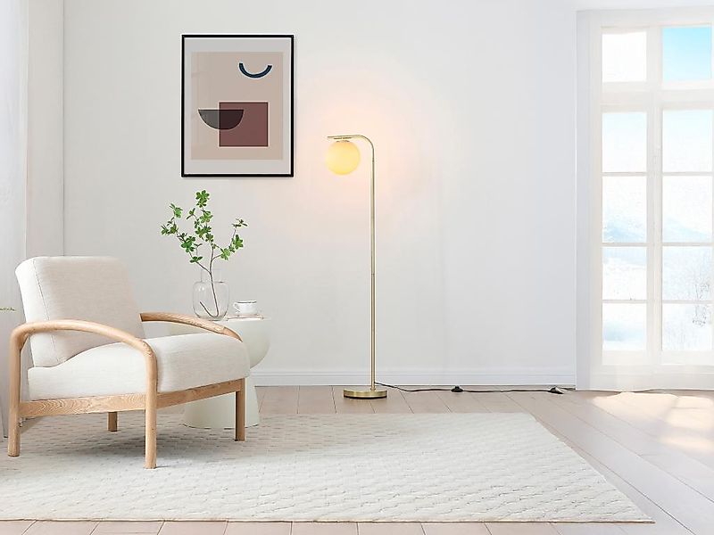 Stehlampe – gebürstetes Messing und Weißglas – Ø 28 x H 150 cm – Gold – SOF günstig online kaufen