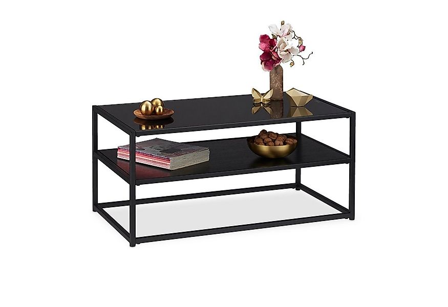 relaxdays Couchtisch Schwarzer Couchtisch mit Glasplatte günstig online kaufen