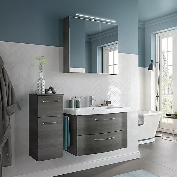 Badezimmer Set, 3-teilig, 82cm Waschbecken, Graphit Struktur quer Nb. SOLIN günstig online kaufen