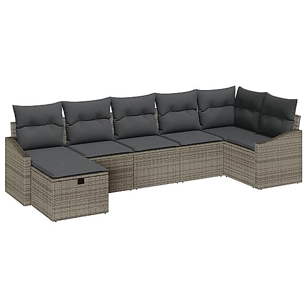 vidaXL Garten-Sofa-Set mit Kissen 7-Tlg Grau Poly Rattan 3359298 günstig online kaufen