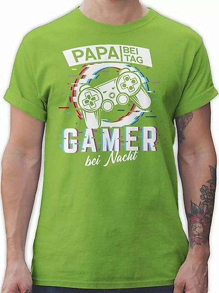 Shirtracer T-Shirt Papa bei Tag - Gamer bei Nacht - Glitch Vatertag Geschen günstig online kaufen
