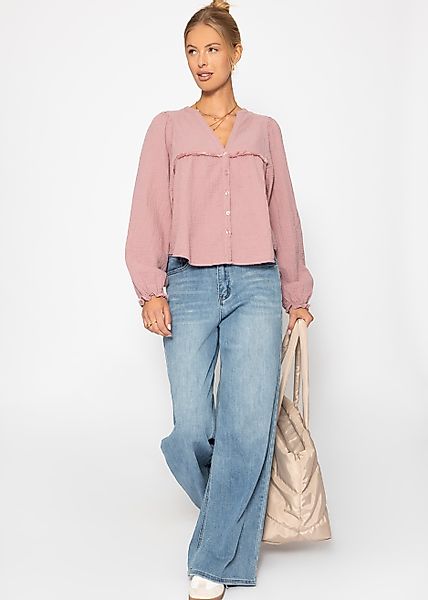 SASSYCLASSY Langarmbluse Musselinbluse Damen mit Fransen günstig online kaufen