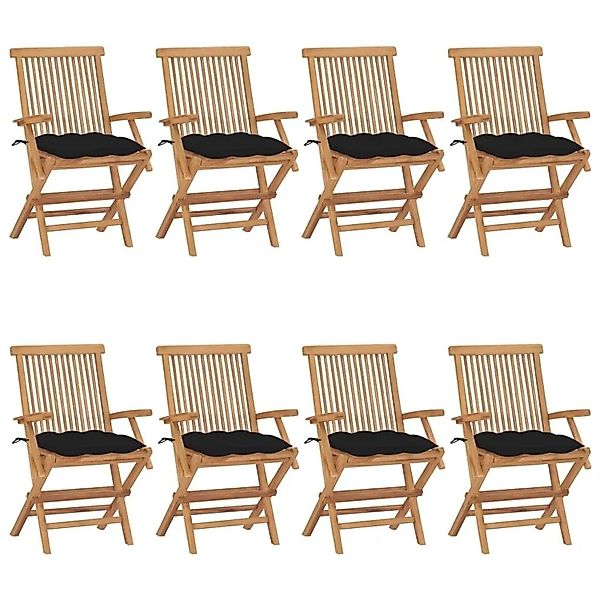 vidaXL Gartenstühle mit Schwarzen Kissen 8 Stk Massivholz Teak 3072911 günstig online kaufen