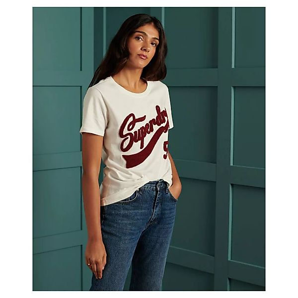 Superdry Collegiate Chenille Kurzarm T-shirt L Cream günstig online kaufen