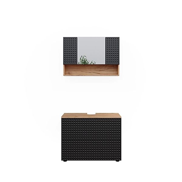 Vicco Badmöbel-Set Irma Goldkraft Eiche/Anthrazit 2 Teile Unterschrank 80 c günstig online kaufen