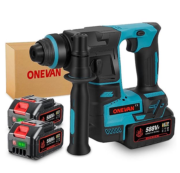 ONEVAN Akku-Bohrhammer Bürstenloser SDS-Plus Schlagbohrhammer mit 2x Akkus, günstig online kaufen
