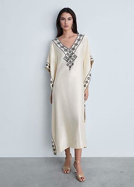 Satinierter Kaftan mit Stickerei günstig online kaufen